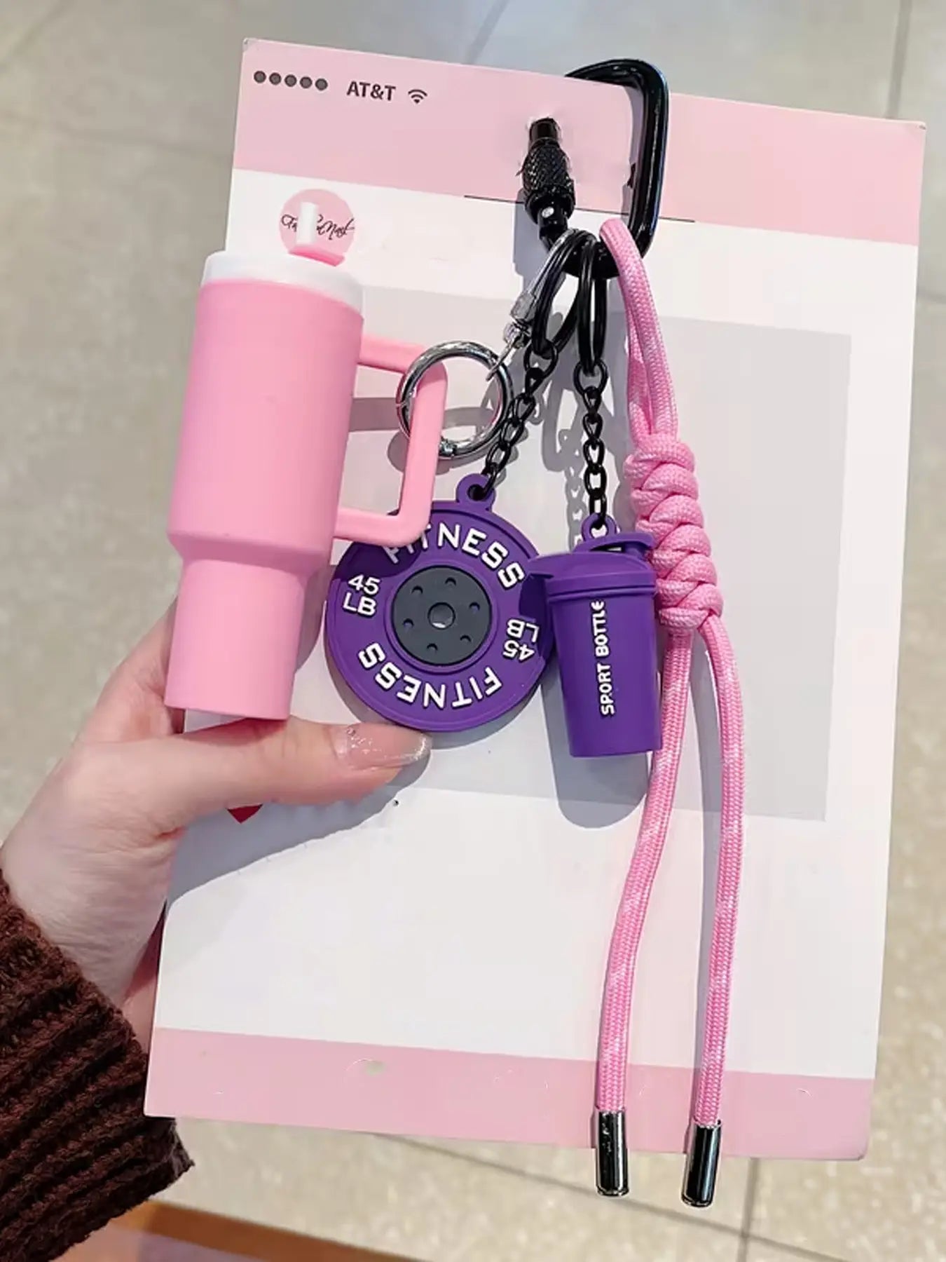 Personalized Functional Style Fitness-Themed Pendant, Creative Mini Cup Barbell Plate Woven Lanyard, Couple'S Everyday Commuting Keychain, a Small Item for Sports Enthusiasts, Accessory for Travel and Outfits, Fitness Journey