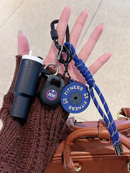 Personalized Functional Style Fitness-Themed Pendant, Creative Mini Cup Barbell Plate Woven Lanyard, Couple'S Everyday Commuting Keychain, a Small Item for Sports Enthusiasts, Accessory for Travel and Outfits, Fitness Journey