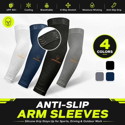 ARMORAY Anti-Slip Arm Sleeves for Men & Women, UPF 50+ Cooling UV Protection Tattoo Cover Sports Sleeves