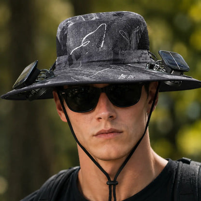 New Solar-Powered Outdoor Cooling Fan Hat — Sun Protection Hat with Solar Fan | Dual-Power Rechargeable Fan | Outdoor Water-Resistant Fan | Ideal for Sporting Events | Unisex Design | Tiktokshopspringglowup Sun Bucket Hat Lightweight Golf Hat