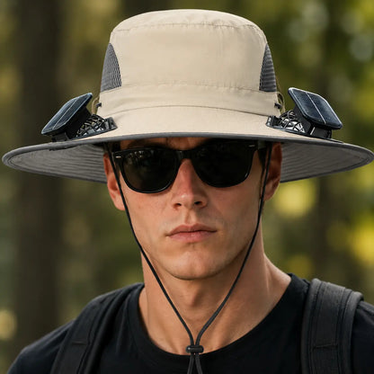 New Solar-Powered Outdoor Cooling Fan Hat — Sun Protection Hat with Solar Fan | Dual-Power Rechargeable Fan | Outdoor Water-Resistant Fan | Ideal for Sporting Events | Unisex Design | Tiktokshopspringglowup Sun Bucket Hat Lightweight Golf Hat