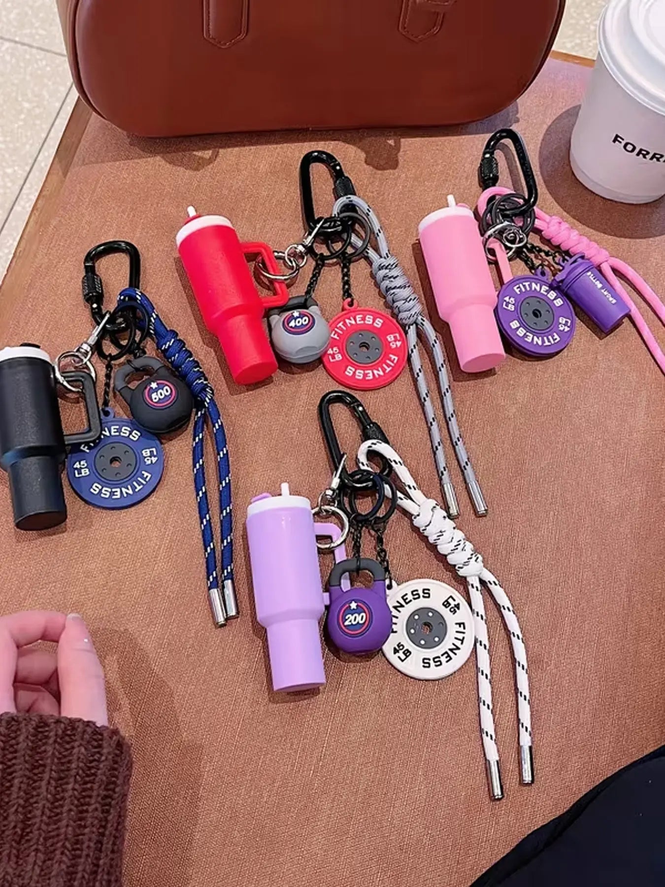 Personalized Functional Style Fitness-Themed Pendant, Creative Mini Cup Barbell Plate Woven Lanyard, Couple'S Everyday Commuting Keychain, a Small Item for Sports Enthusiasts, Accessory for Travel and Outfits, Fitness Journey