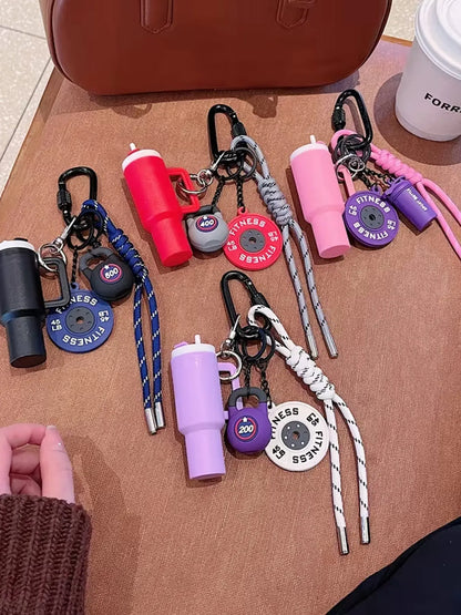Personalized Functional Style Fitness-Themed Pendant, Creative Mini Cup Barbell Plate Woven Lanyard, Couple'S Everyday Commuting Keychain, a Small Item for Sports Enthusiasts, Accessory for Travel and Outfits, Fitness Journey