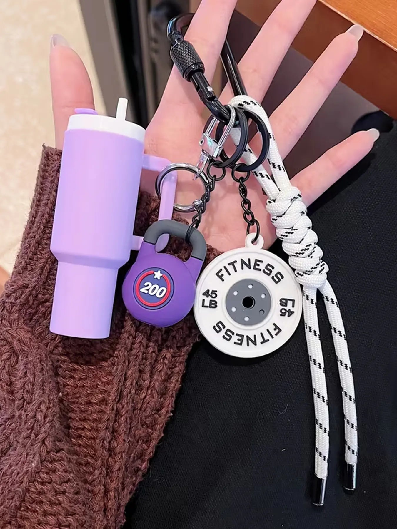 Personalized Functional Style Fitness-Themed Pendant, Creative Mini Cup Barbell Plate Woven Lanyard, Couple'S Everyday Commuting Keychain, a Small Item for Sports Enthusiasts, Accessory for Travel and Outfits, Fitness Journey