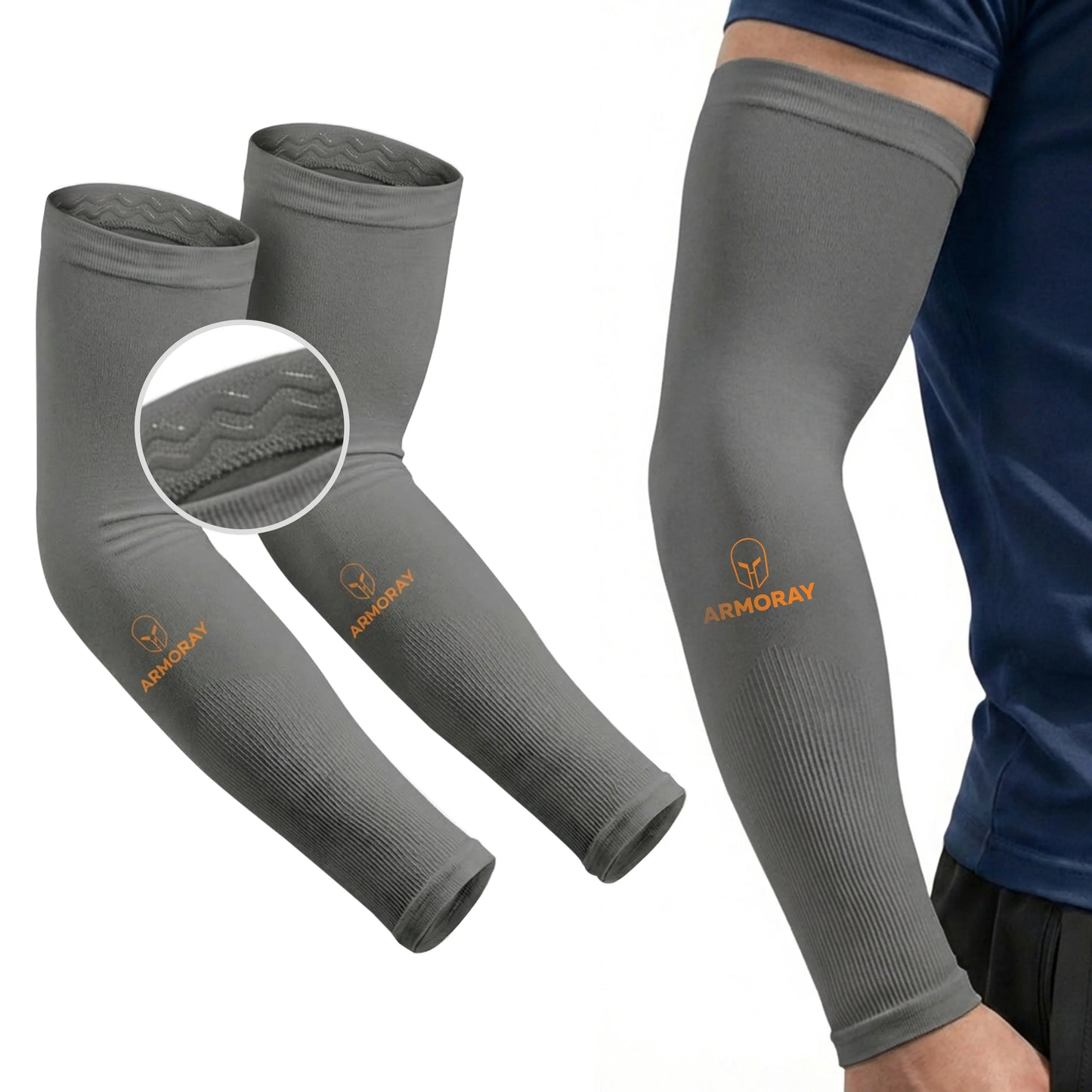 ARMORAY Anti-Slip Arm Sleeves for Men & Women, UPF 50+ Cooling UV Protection Tattoo Cover Sports Sleeves