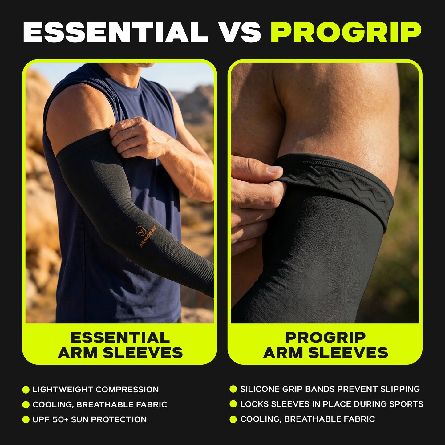 ARMORAY Anti-Slip Arm Sleeves for Men & Women, UPF 50+ Cooling UV Protection Tattoo Cover Sports Sleeves
