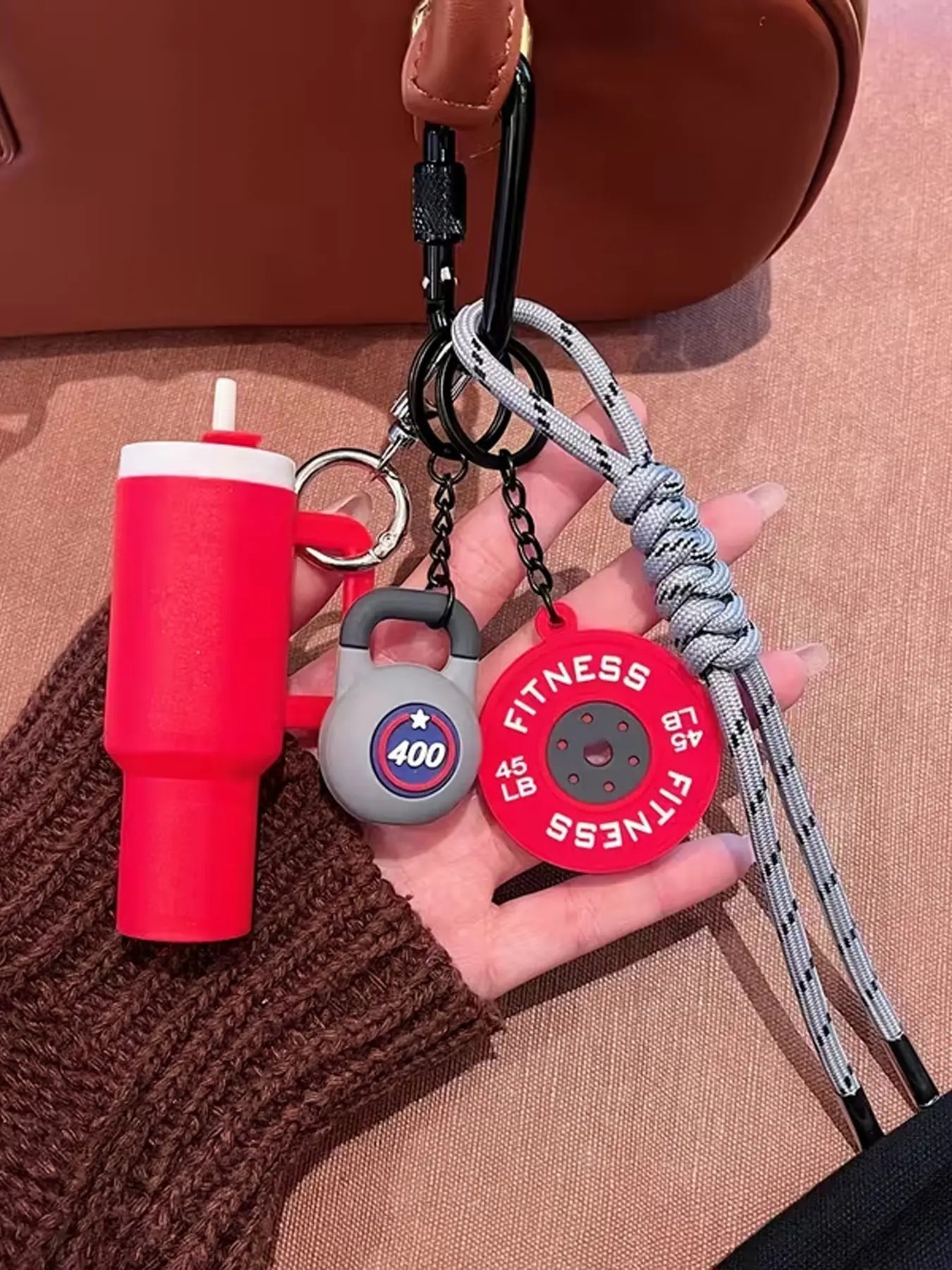 Personalized Functional Style Fitness-Themed Pendant, Creative Mini Cup Barbell Plate Woven Lanyard, Couple'S Everyday Commuting Keychain, a Small Item for Sports Enthusiasts, Accessory for Travel and Outfits, Fitness Journey