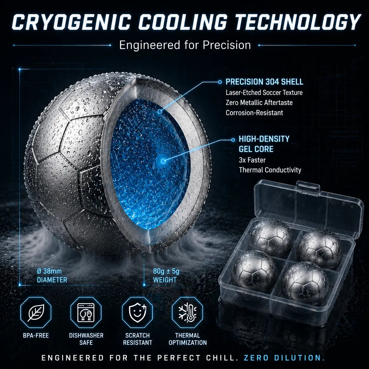 Reusable Soccer Ice Balls Set of 4 | Stainless Steel Chilling Stones for 2026 Watch Parties & Game Day
