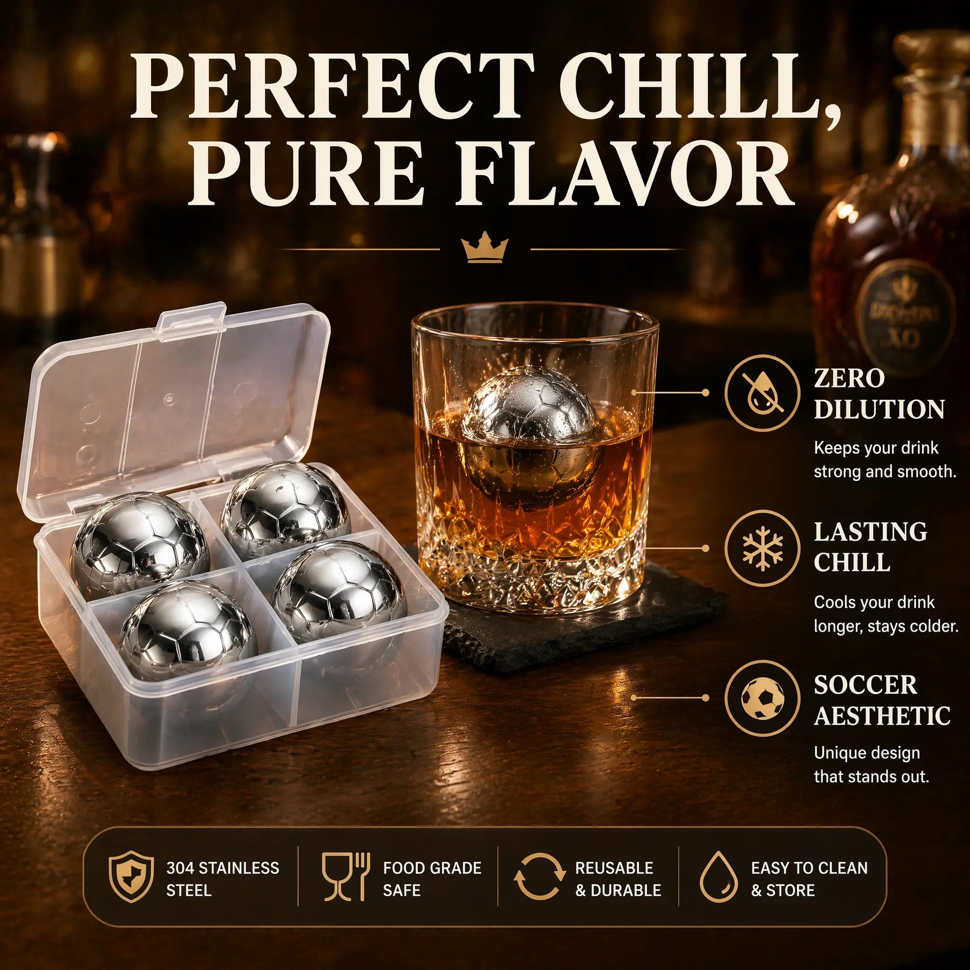 Reusable Soccer Ice Balls Set of 4 | Stainless Steel Chilling Stones for 2026 Watch Parties & Game Day