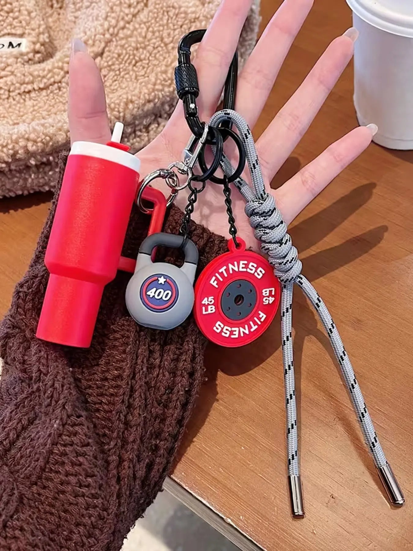Personalized Functional Style Fitness-Themed Pendant, Creative Mini Cup Barbell Plate Woven Lanyard, Couple'S Everyday Commuting Keychain, a Small Item for Sports Enthusiasts, Accessory for Travel and Outfits, Fitness Journey